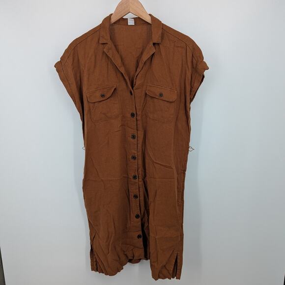 Waist Defined Linen Blend Tie Belt Shirt Small Brown Dress Old Navy Earthy - Picture 3 of 8
